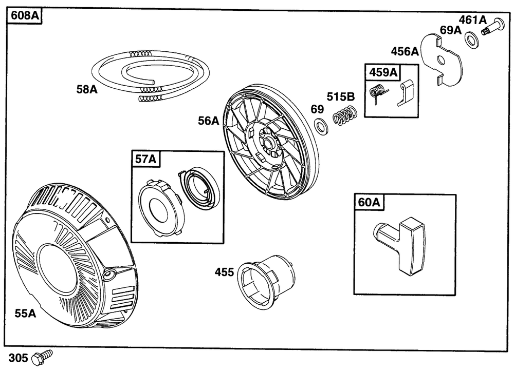 Rewind Starter Assembly 2 Diagram and Parts List for 290447-1147-XX  Briggs and Stratton Engine